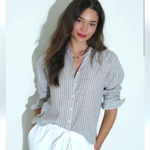 Xirena Mocha And Grey Striped Beau Button Down Top Size Large